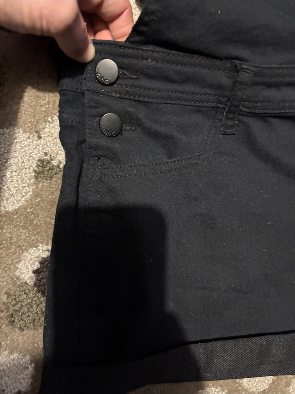 No Boundaries dark navy blue, with black accents and inside,Denim Short Overalls - Picture 7 of 13